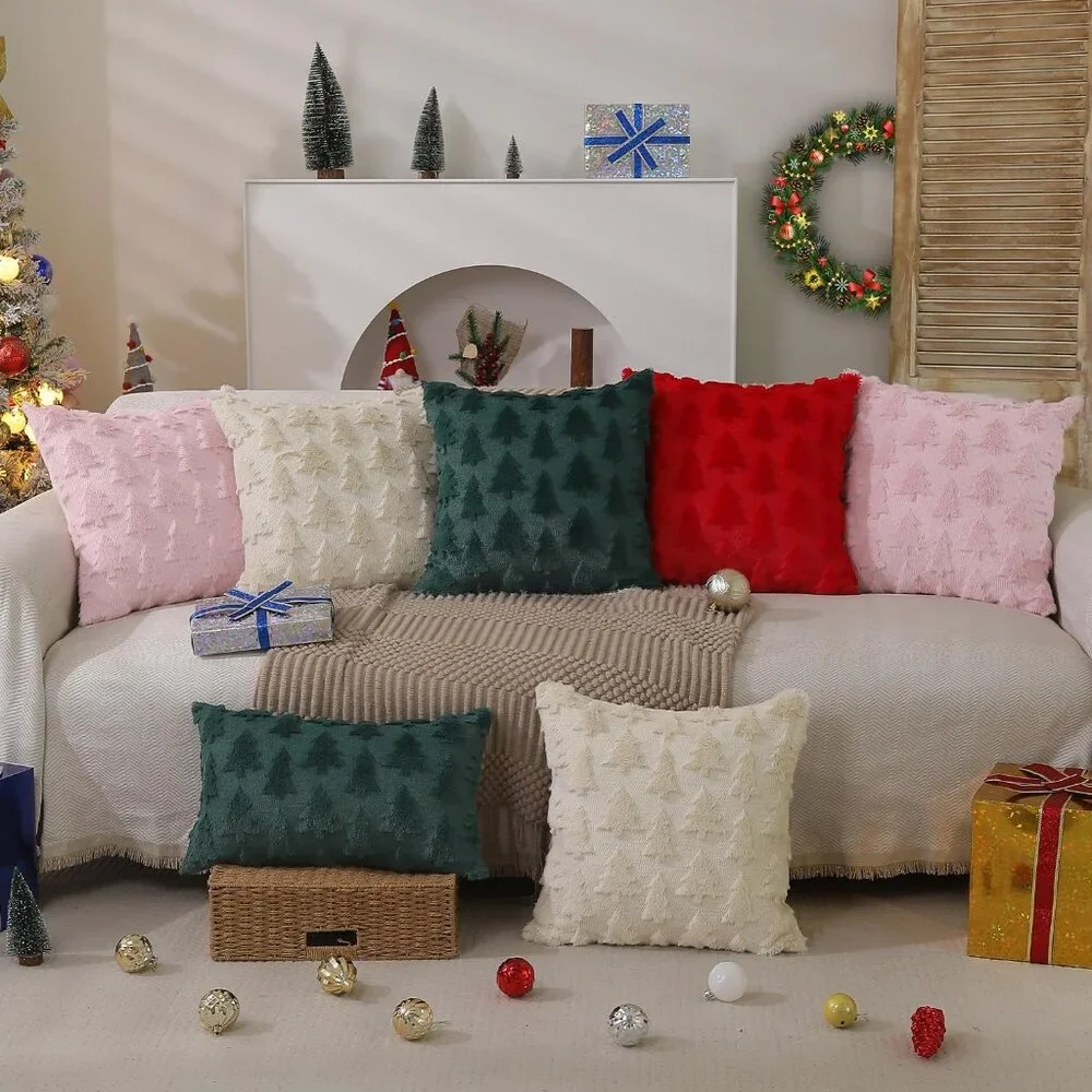 Soft Plush 18x18” Christmas Throw Pillow Covers - Green, Set of 2 for Cozy Decor